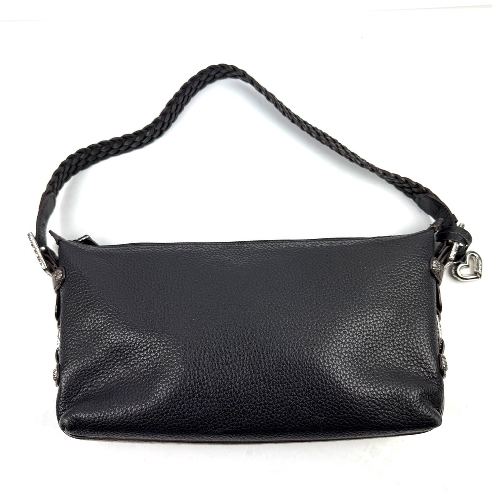Brighton Handbag Black Brown Leather Shoulder Bag Purse Bag Charm Silver Accent - Picture 5 of 16